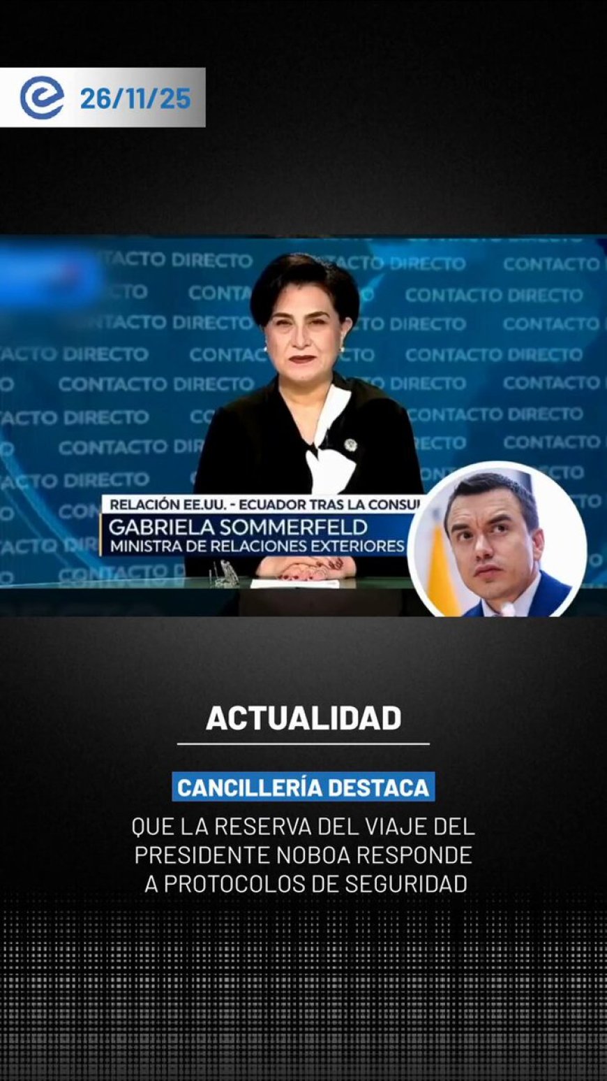 Cancillería respalda reserva del viaje de Noboa a EE.UU.