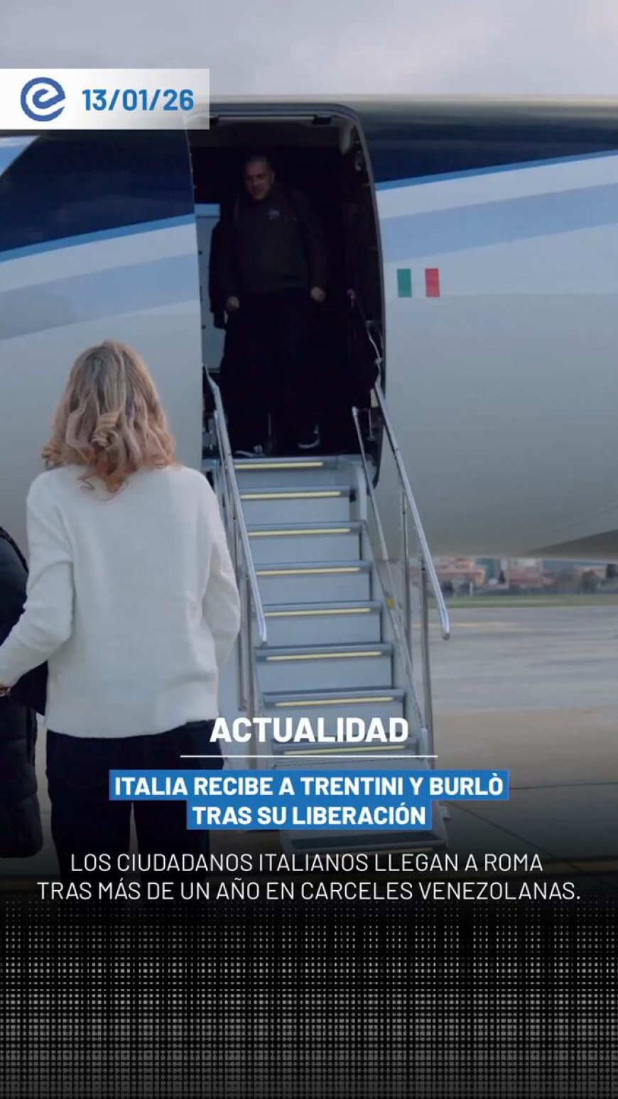 🔵Así llegaron a Italia Alberto Trentini y Mario Burlò tras más de un año retenidos en Venezuela.