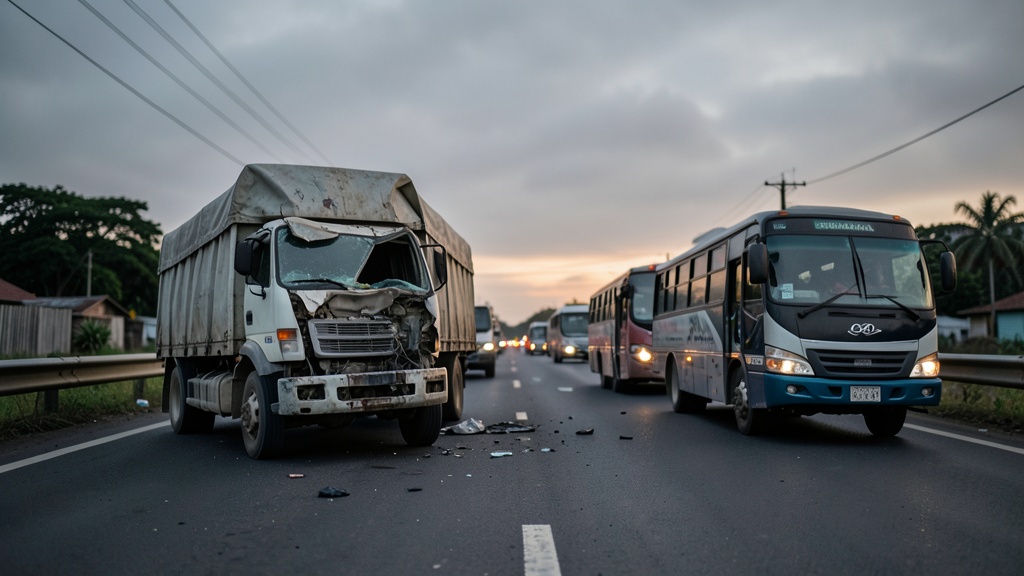 Choque entre camión y bus cierra vía Alóag-Santo Domingo