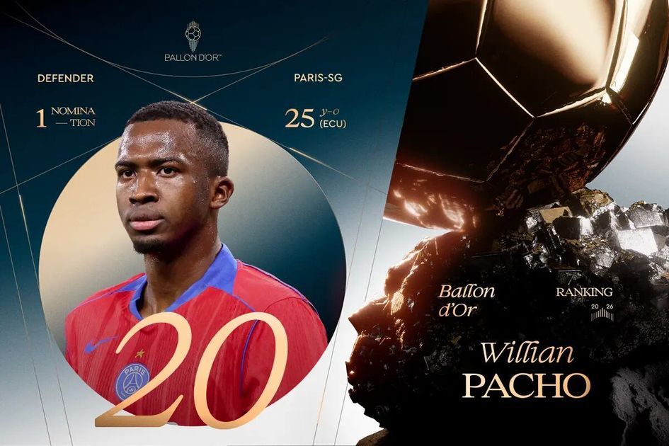 Willian Pacho consolida su estatus global al entrar en el top 20 del Balón de Oro