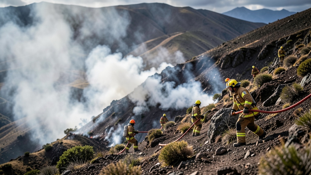 Bomberos mantienen línea de fuego activa en incendio del cerro Casitagua