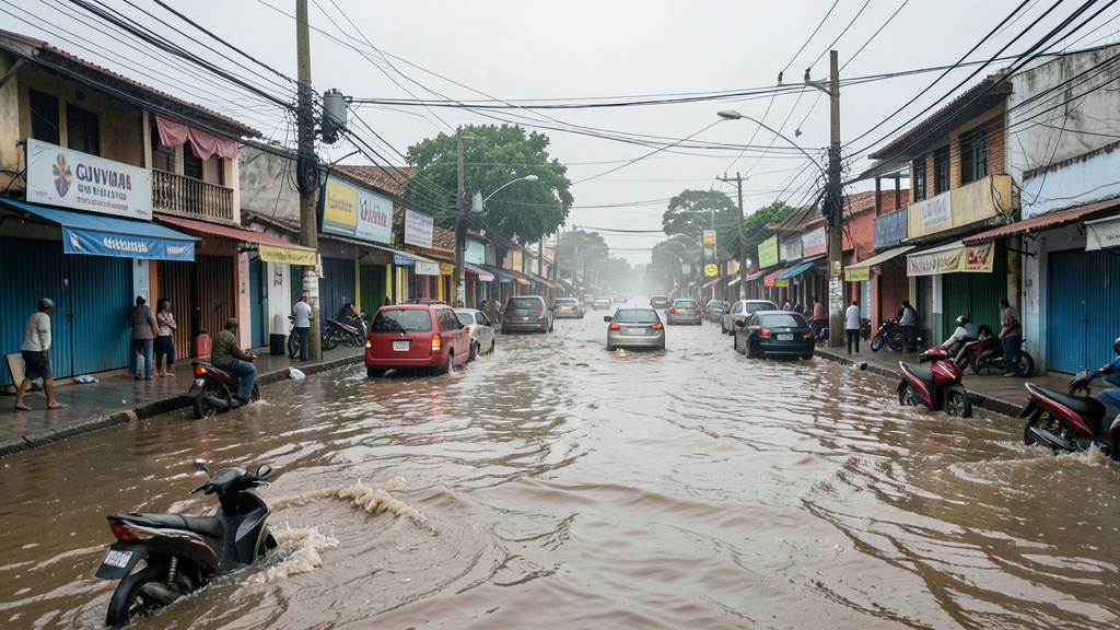 Tormenta eléctrica e inundaciones paralizan tráfico en el norte de Guayaquil por fallas de drenaje