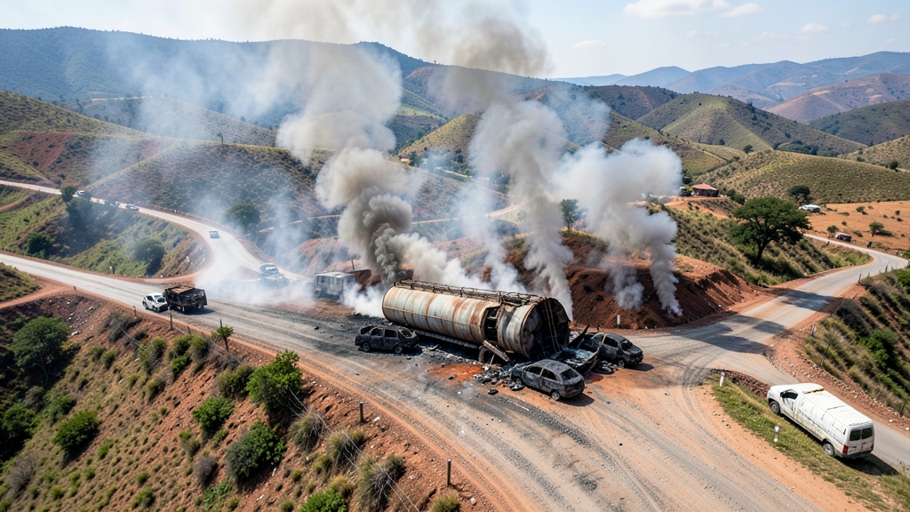 Tres muertos deja volcamiento de tanquero de combustible que incendió cinco vehículos en Morona Santiago