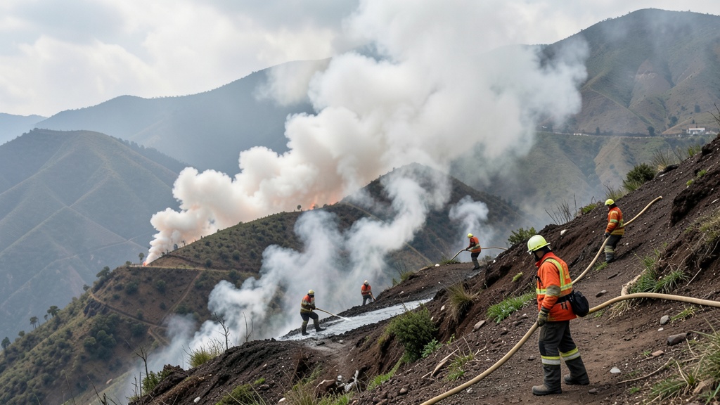 Bomberos de Ecuador enfrentan incendio forestal en el volcán Imbabura con recursos limitados