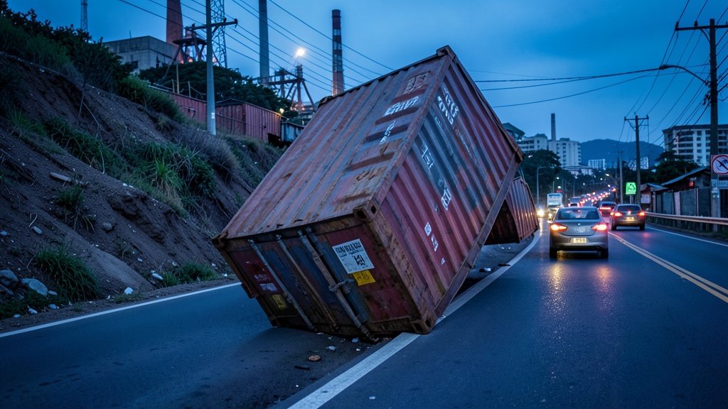 Accidente vial en Guayaquil: contenedor se vuelca en paso a desnivel y bloquea tránsito