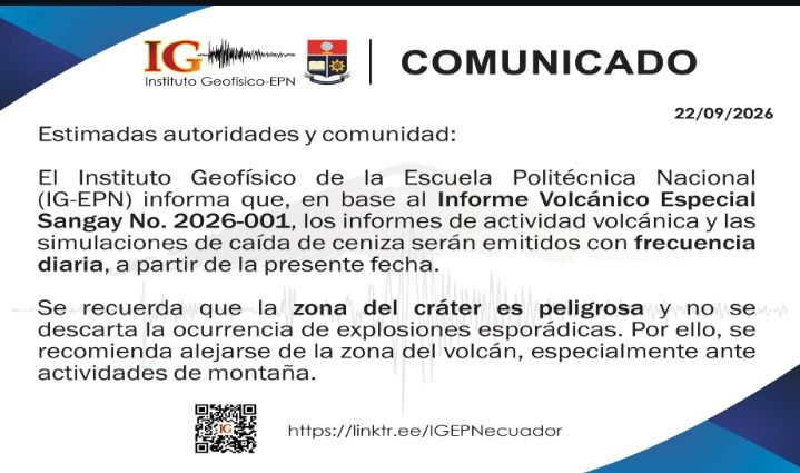 IG-EPN intensifica monitoreo diario del volcán Sangay desde septiembre