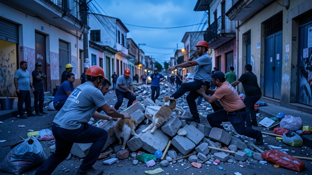Rescatan gato atrapado bajo escombros tras sismos devastadores en Venezuela