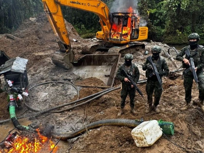 Fuerzas Armadas ejecutan operativos con medios aéreos y armamento pesado contra la minería ilegal en varias provincias
