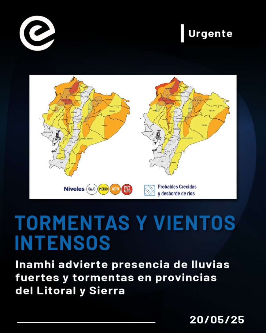 🔵 Alerta por lluvias en Ecuador | El Inamhi advierte sobre tormentas, ráfagas de viento e intensas lluvias hasta el viernes 23 de mayo.