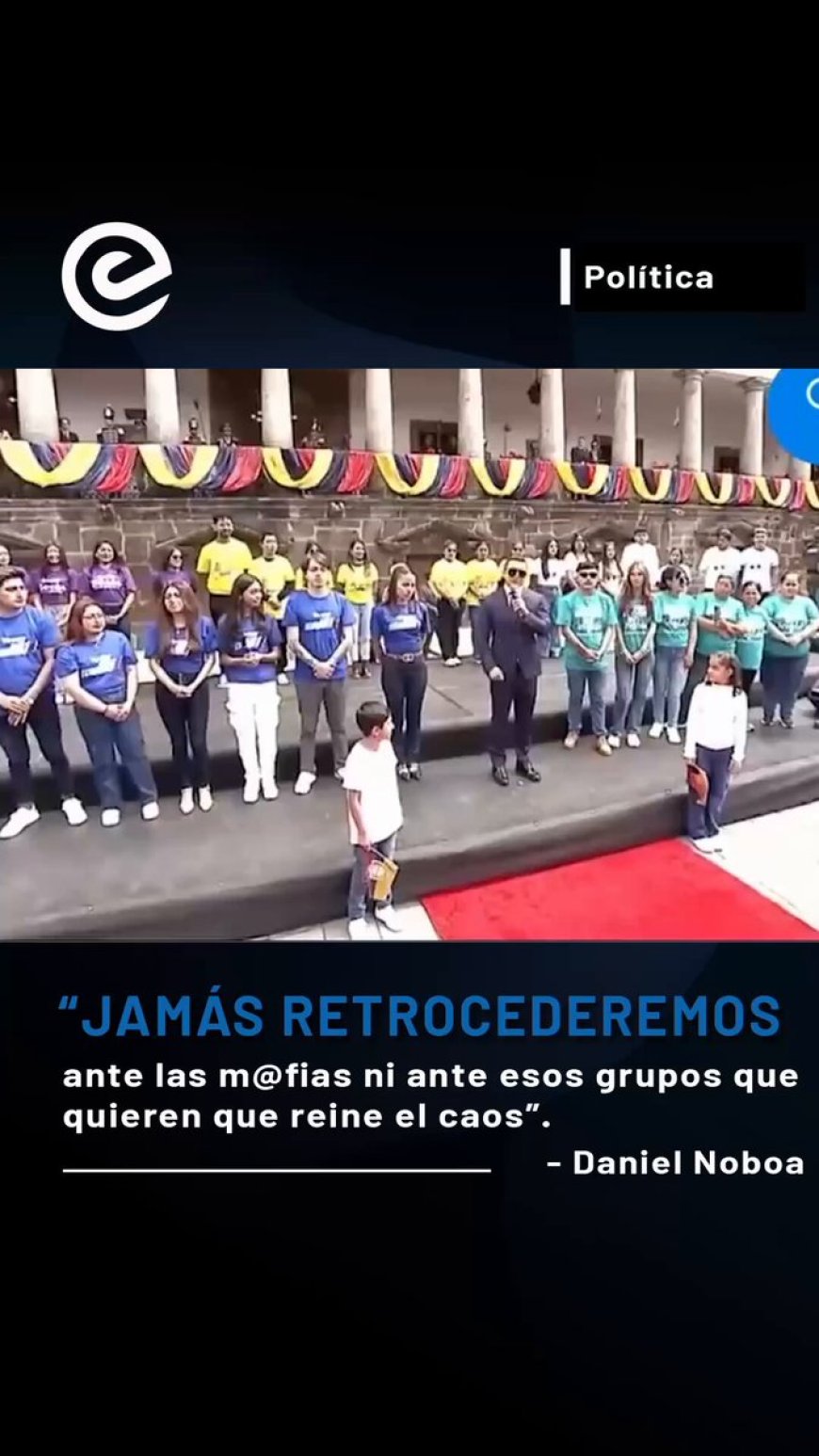 🔵 Desde Carondelet, Daniel Noboa prometió gobernar junto al pueblo, devolviendo la paz y dignidad a los sectores olvidados por los últimos gobiernos. “Jamás retrocederemos ante las mafias ni ante quienes quieren el caos”, afirmó. #PosesiónPresidencial2025