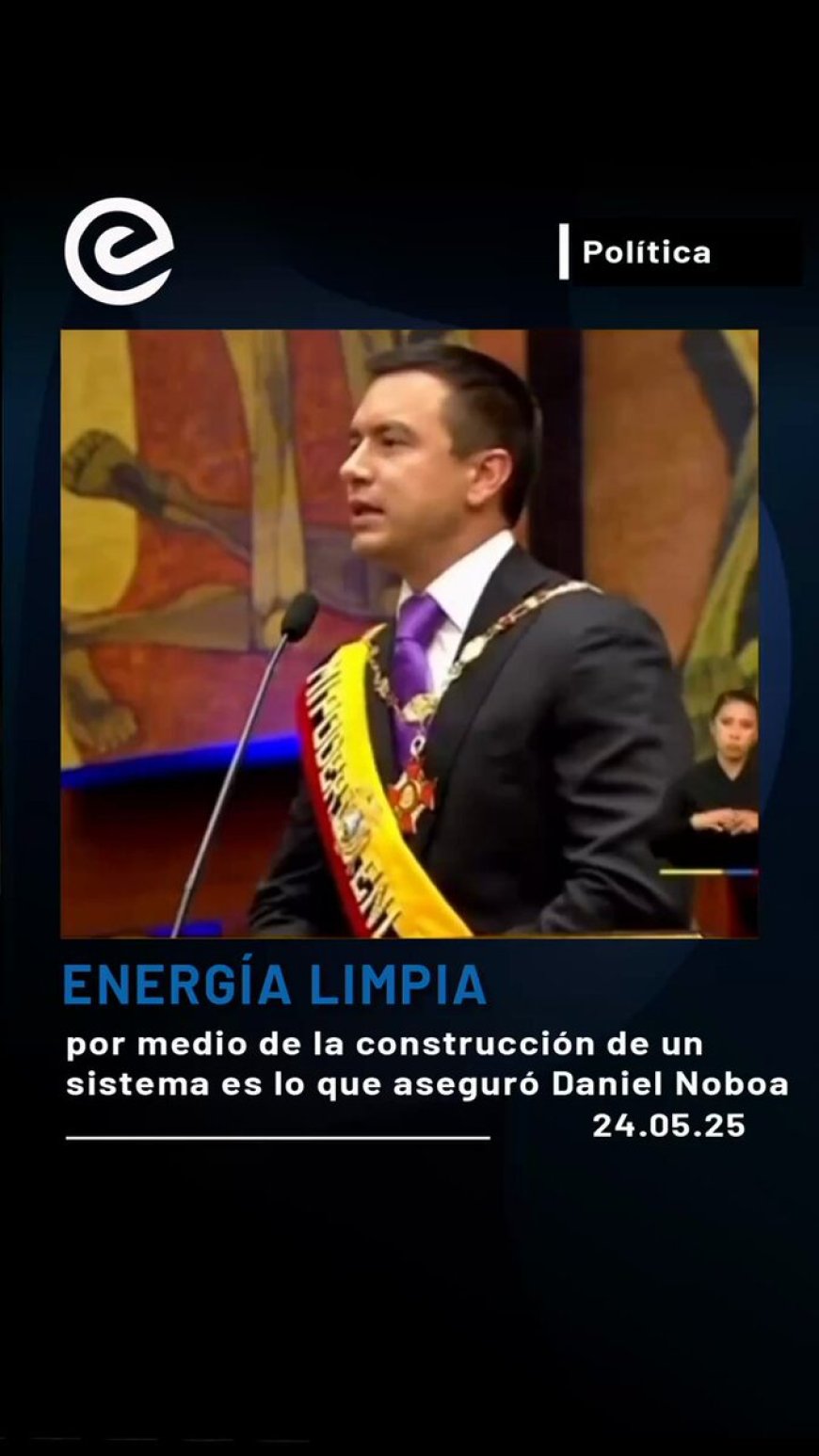 🔵 El presidente Daniel Noboa anunció la construcción de un sistema que garantizará energía limpia para el país. Un paso firme hacia una matriz energética sostenible y diversificada. #PosesiónPresidencial2025