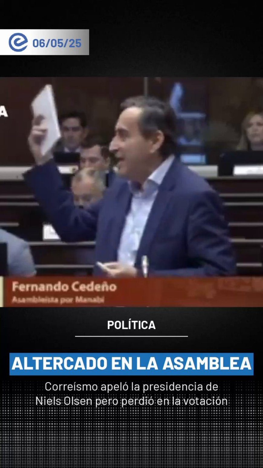 🔵 La Revolución Ciudadana apeló la presidencia de Olsen, acusándolo de vulnerar la Ley Legislativa. Con 78 votos, la apelación fue negada y Olsen presidió la sesión con respaldo mayoritario. #PolíticaEC