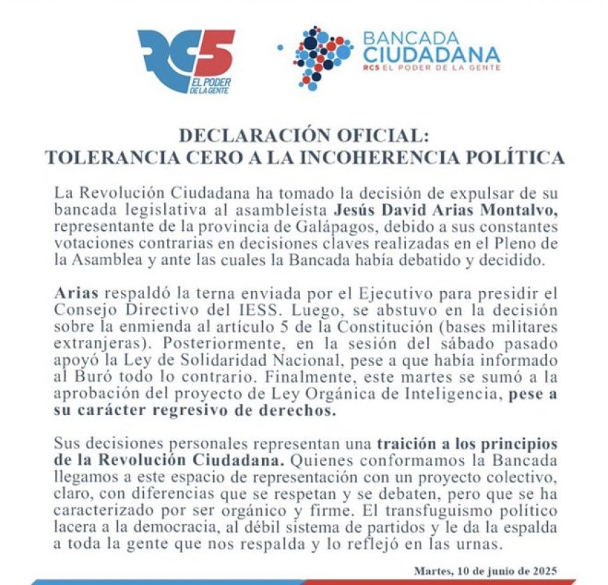 Correismo expulsa a asambleísta por apoyar Ley de Inteligencia