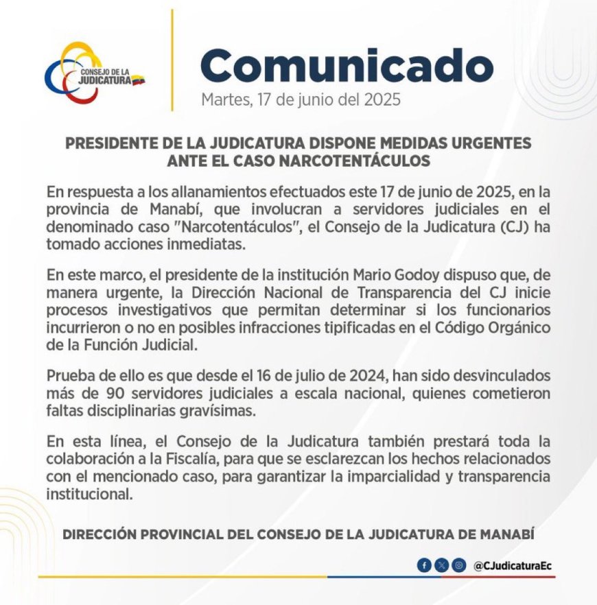 Investigación en el Consejo de la Judicatura por el caso Narcotentáculos