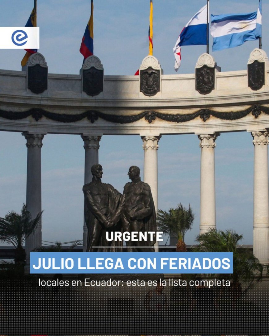 🔵 Mientras el país espera el próximo feriado nacional en agosto, estas ciudades celebran en julio con descanso obligatorio: 📍 Santo Domingo – 3 de julio 📍 Cotacachi – 6 de julio 📍 Pelileo – 22 de julio 📍 Cayambe – 23 de julio 📍 Guayaquil – 25 de julio 📍 Píllaro