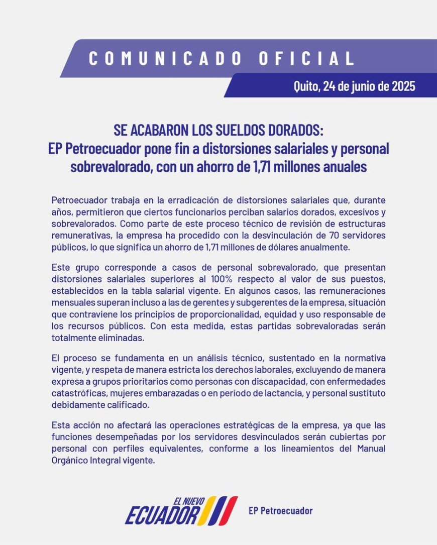 Adiós a los sueldos dorados | EP Petroecuador desvinculó a 70 funcionarios