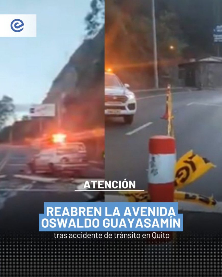 🔵 [Actualización] Se habilita completamente la Av. Oswaldo Guayasamín en sentido Quito–Cumbayá, tras el choque ocurrido esta mañana cerca del túnel. El tránsito vuelve a la normalidad.