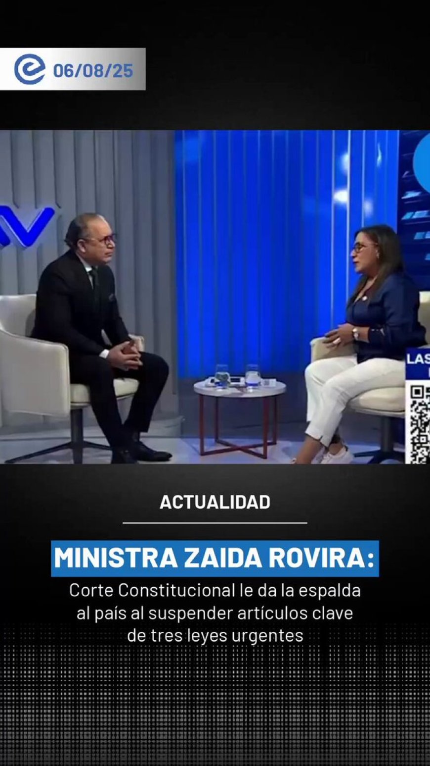🔵 “La Corte no es nuestro enemigo político, sino enemigo de la ciudadanía”, afirmó la ministra Zaida Rovira tras la suspensión parcial de leyes que, según el Gobierno, fortalecen la seguridad y la institucionalidad.