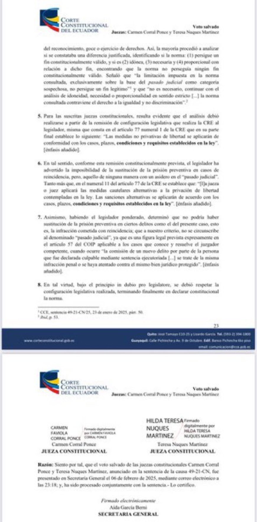 Corte Constitucional habilita a jueces para sustituir prisión preventiva a reincidentes La Corte Constitucional, mediante la Sentencia 49-21-CN/25, modificó el marco legal que impedía a personas con antecedentes reincidentes acceder a medidas alternativas a la prisión…