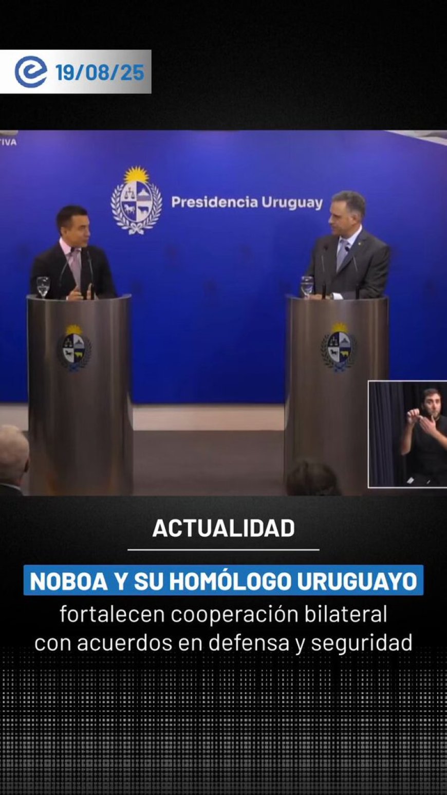 🔵 ¡Parada estratégica en Uruguay! Daniel Noboa y Yamandú Orsi destacaron la firma de acuerdos en defensa y seguridad, con apoyo de la CAF y embajadores, para fortalecer la cooperación bilateral.