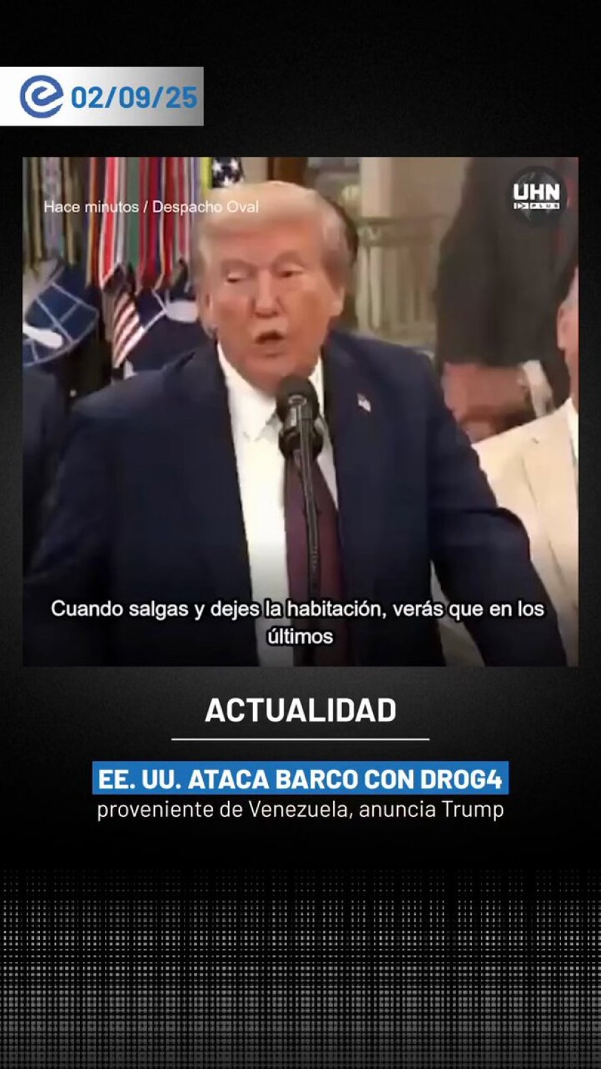 EE. UU. ataca barco venezolano con drogas, anuncia Trump