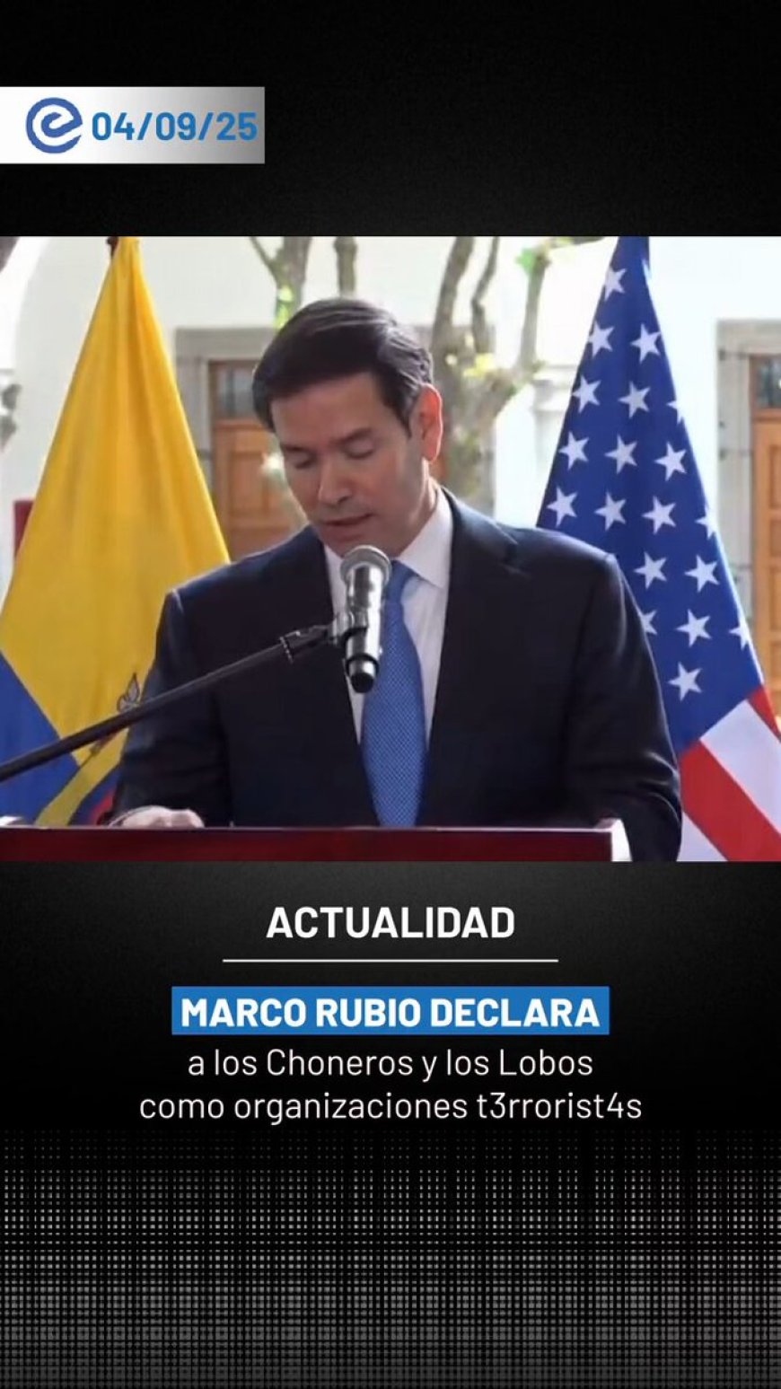 🔵 Marco Rubio anunció en Ecuador la designación de “Los Choneros” y “Los Lobos” como organizaciones terroristas extranjeras. “Nuestra relación no va a estar limitada solo a la seguridad”.