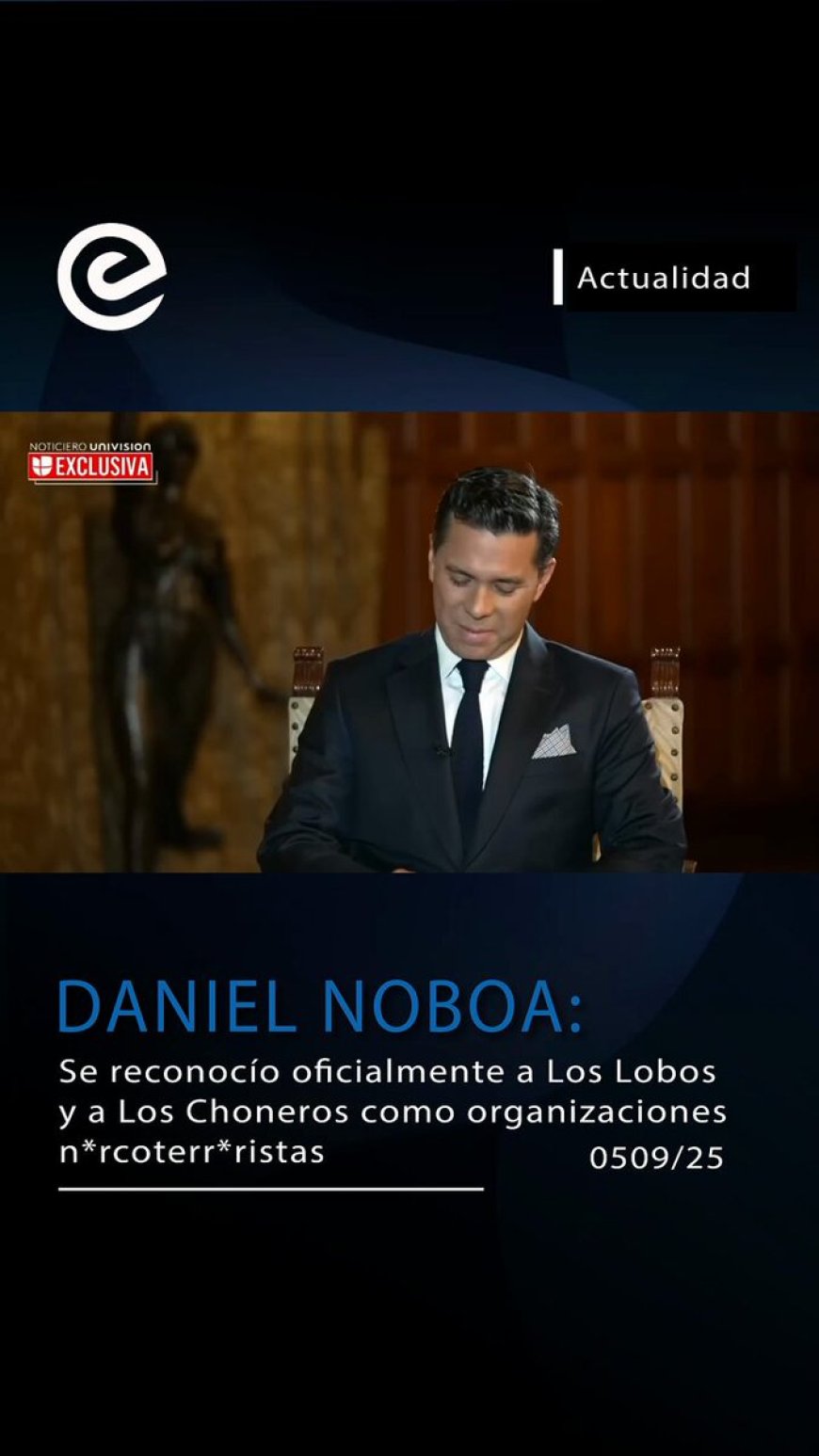 🔵 Daniel Noboa: “En la reunión con Marco Rubio se reconoció a Los Lobos y Los Choneros como grupos narcoterroristas internacionales. Con EE.UU. trabajaremos juntos para frenar su expansión en Ecuador".
