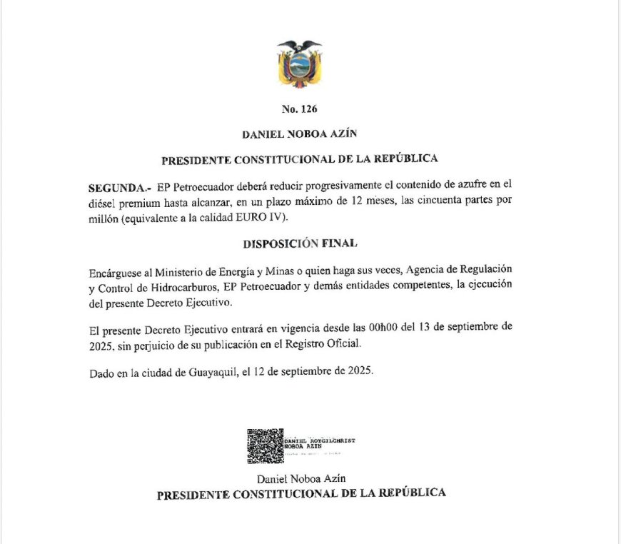 Diésel sube a USD 2,80 por galón en Ecuador desde este sábado | Decreto 126 establece el nuevo precio