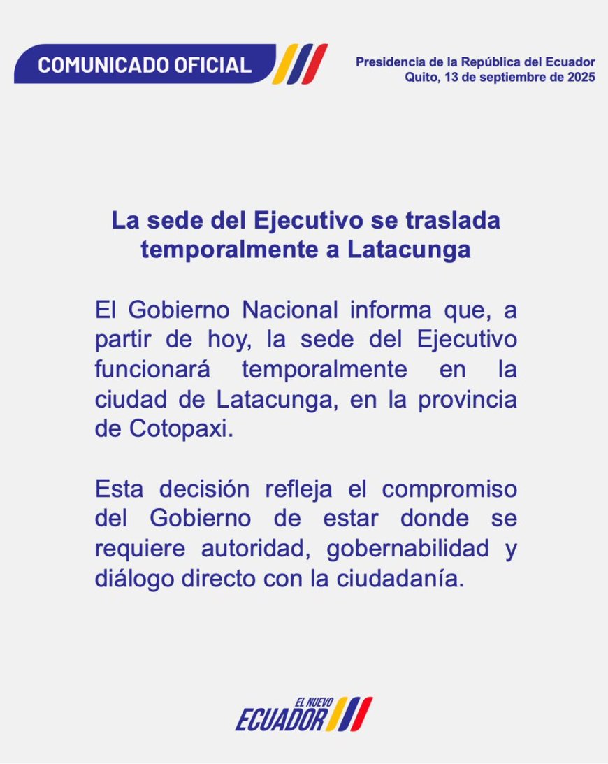 Noboa mueve la sede del ejecutivo a Latacunga
