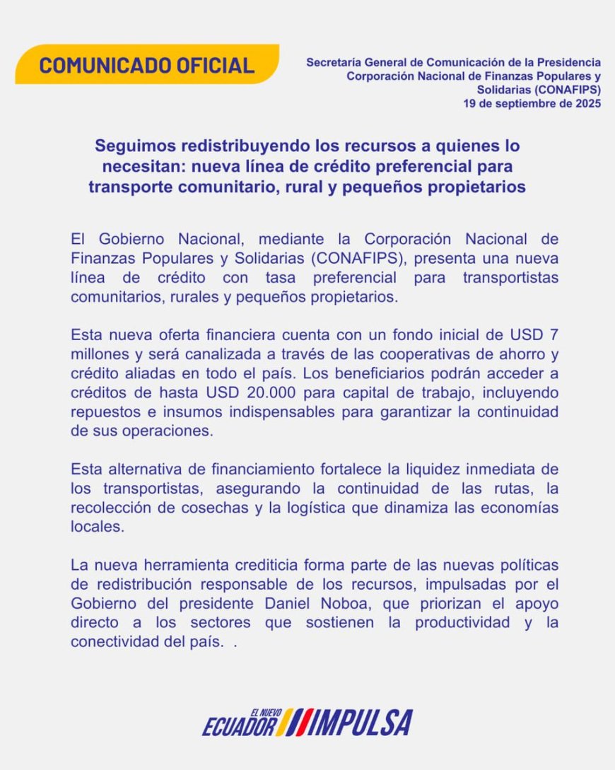 Gobierno lanza créditos preferenciales para transporte comunitario y rural