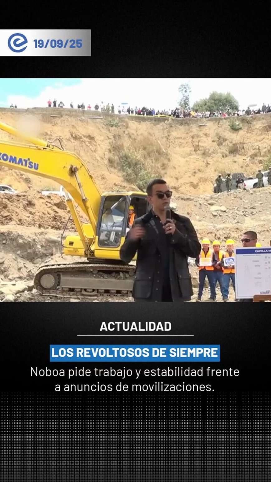 Noboa envía mensaje a la Conaie durante inicio de obra vial Chimbo-Cristal