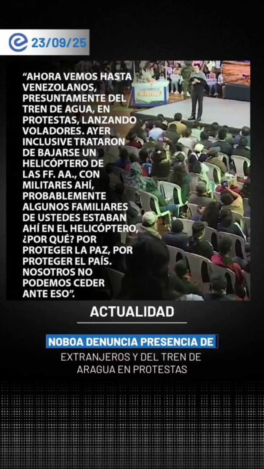 Noboa denuncia presencia de extranjeros en protestas en Cotopaxi