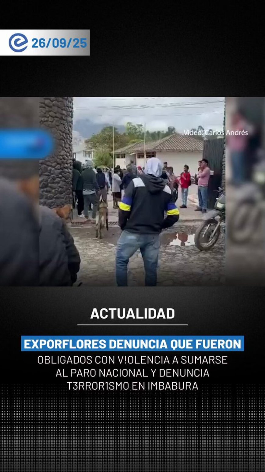 🔵 La Asociación de Productores y Exportadores de Flores denuncia que trabajadores del sector han sido agredidos y obligados con violencia a sumarse al paro nacional. Aproximadamente el 70% de la producción está afectada.