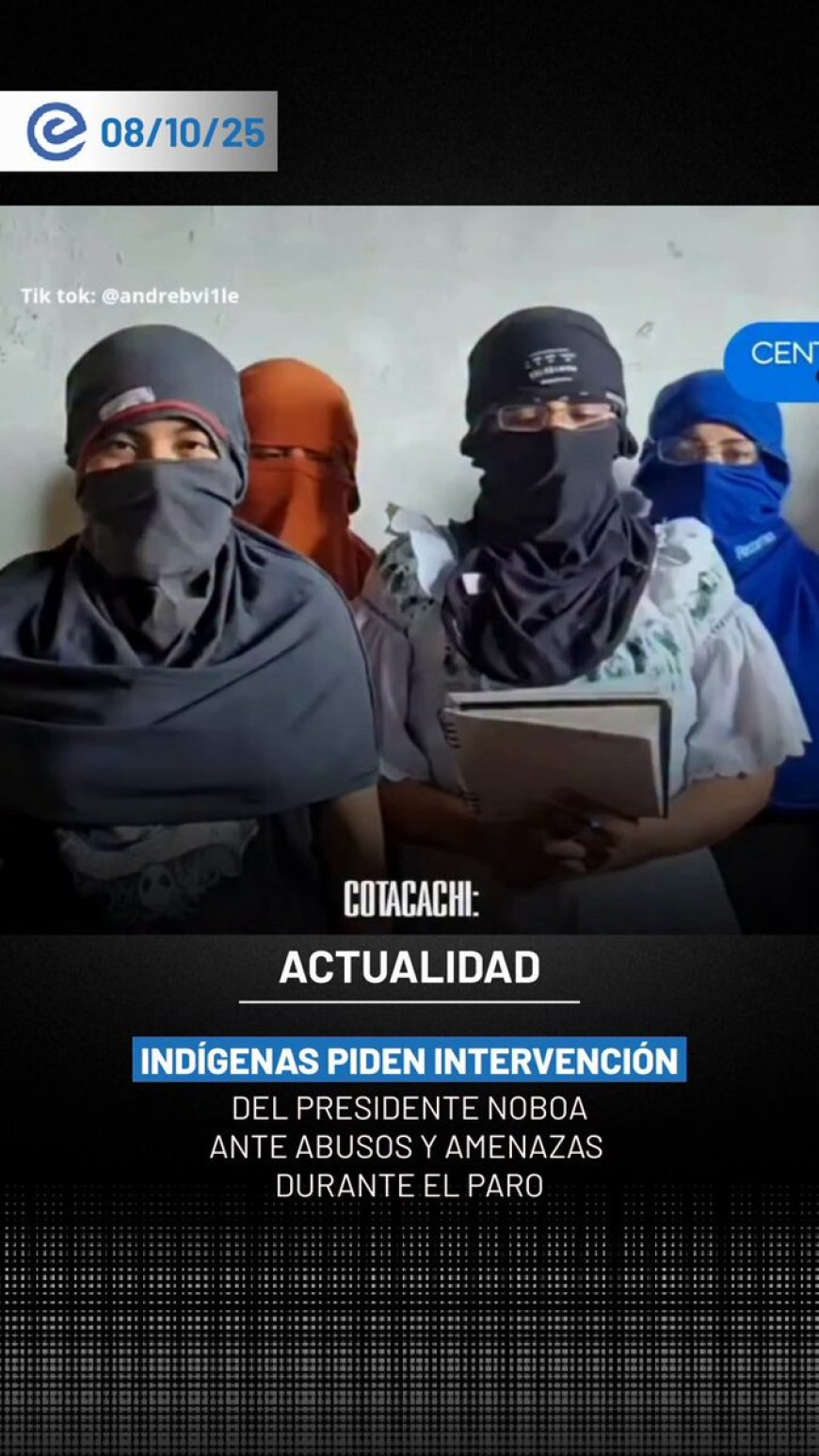 Jóvenes indígenas de Cotacachi denuncian imposición en paro nacional