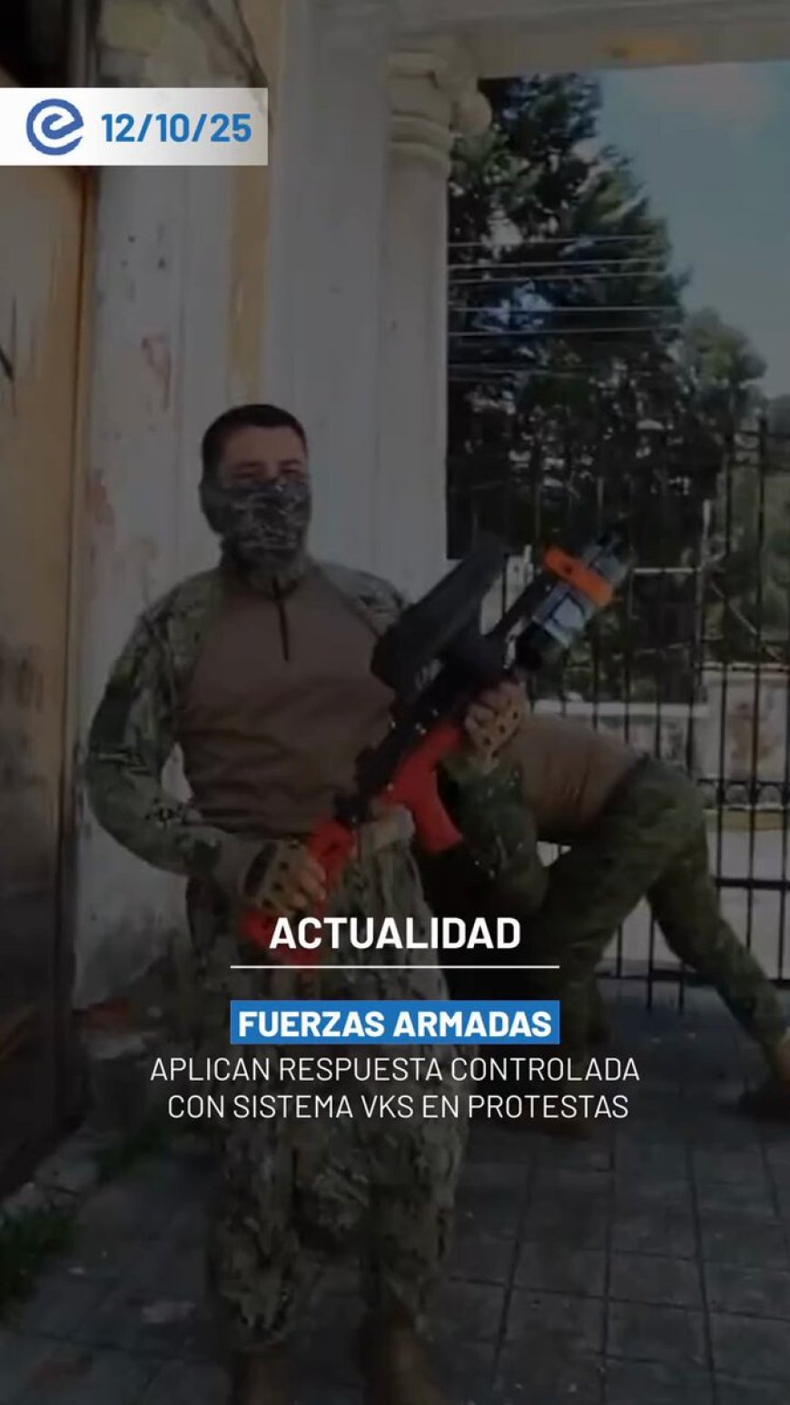 🔵 Las Fuerzas Armadas del Ecuador confirmaron el uso del sistema VKS, un armamento no letal destinado a dispersar manifestaciones con altos niveles de violencia, priorizando la integridad de las personas.
