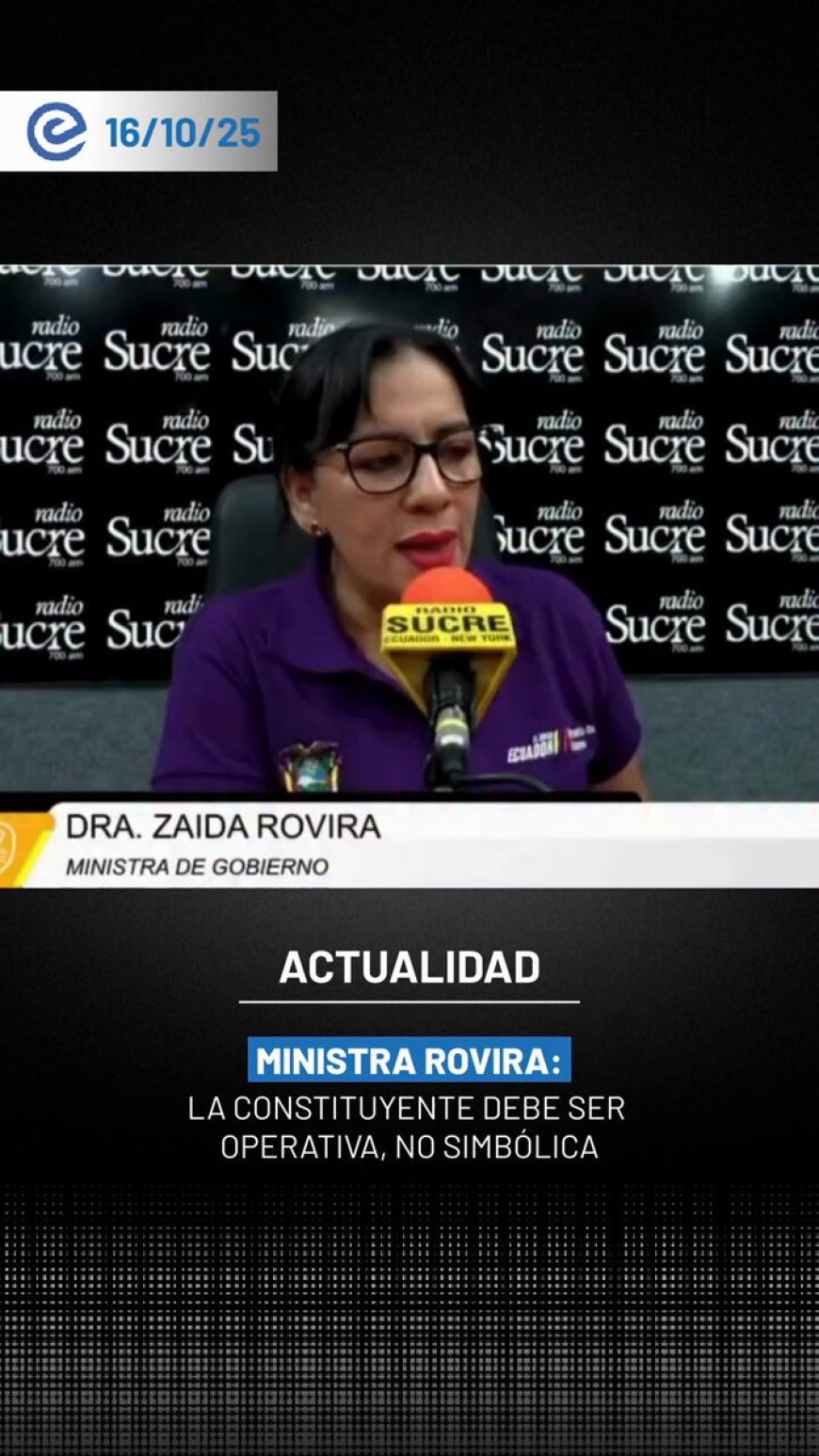 🔵 La ministra de Gobierno, Zaida Rovira, señaló que una nueva constituyente podría garantizar que los derechos contemplados en la Carta Magna tengan aplicación práctica y no se limiten a declaraciones formales.