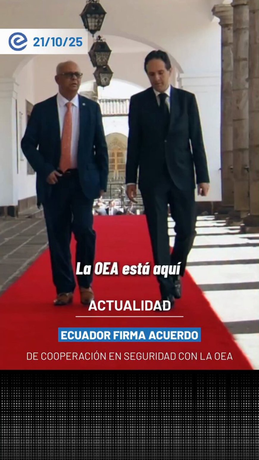 🔵 Ecuador y la OEA firman un Memorando de Entendimiento para la cooperación técnica en seguridad multidimensional, con el objetivo de fortalecer la lucha contra el crimen organizado y promover la estabilidad regional.