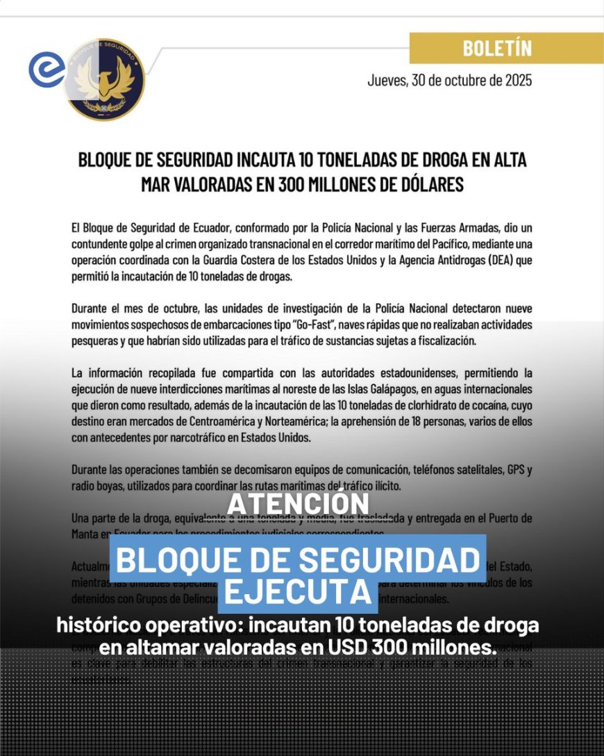 Golpe histórico al narcotráfico en Ecuador: Incautación récord de 10 toneladas de droga