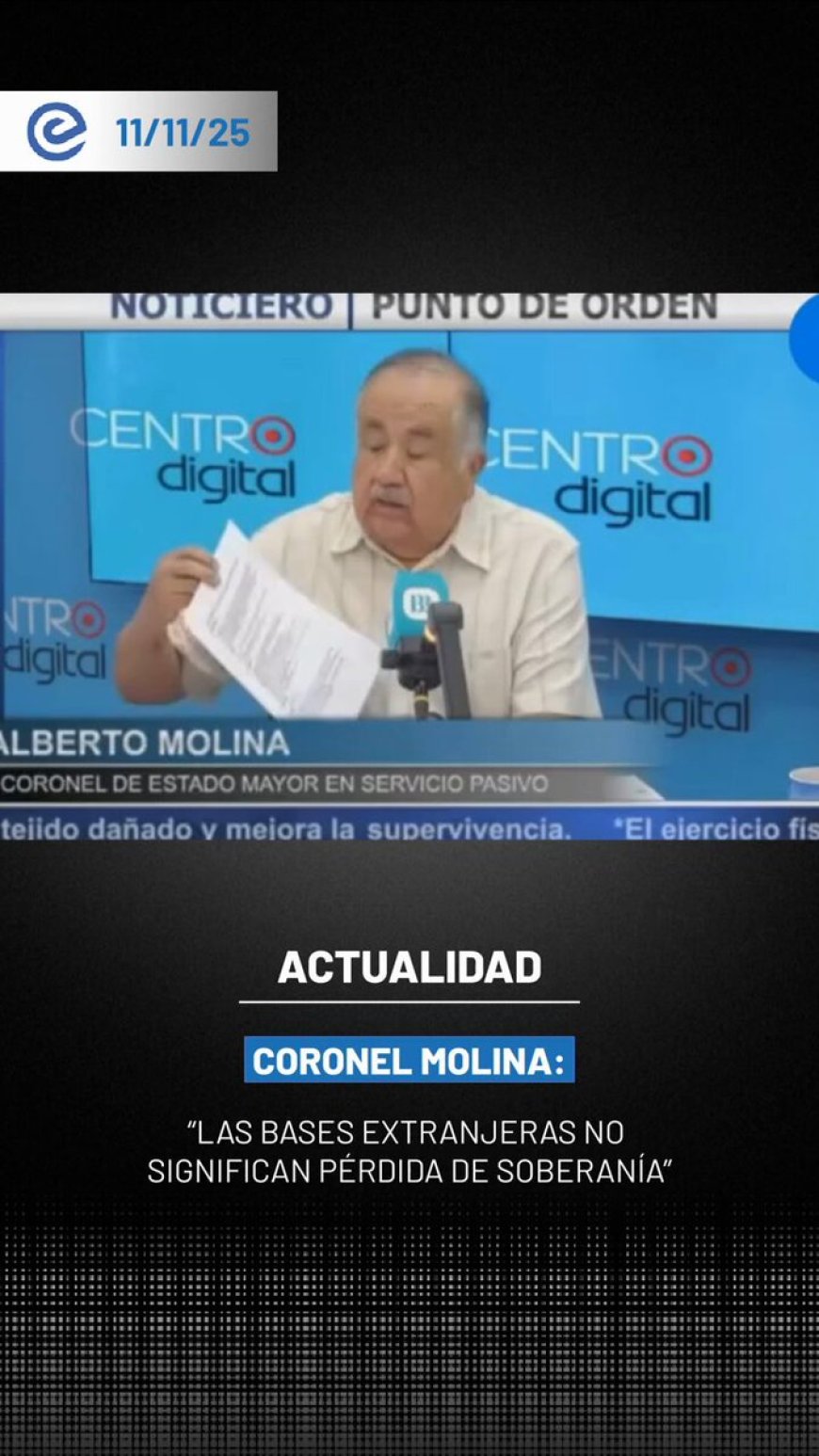 Coronel (SP) Molina defiende la instalación de bases extranjeras en Ecuador