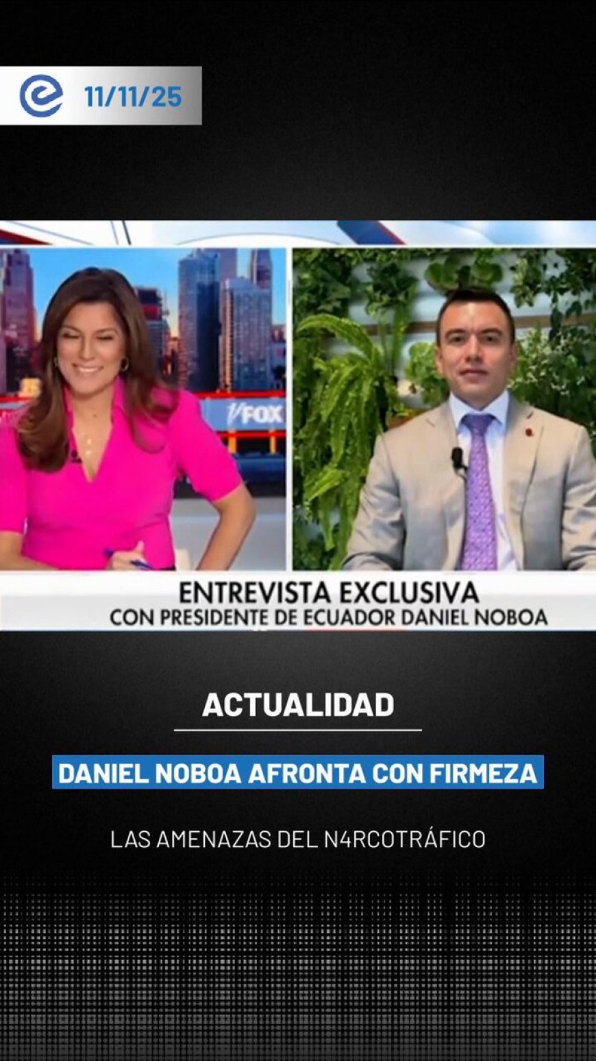 🔵 “No me dejaré derrotar por ningún cartel, por ningún mafioso ni ningún político”. El presidente Daniel Noboa reafirma su compromiso con las familias ecuatorianas y con un país libre del narcotráfico.