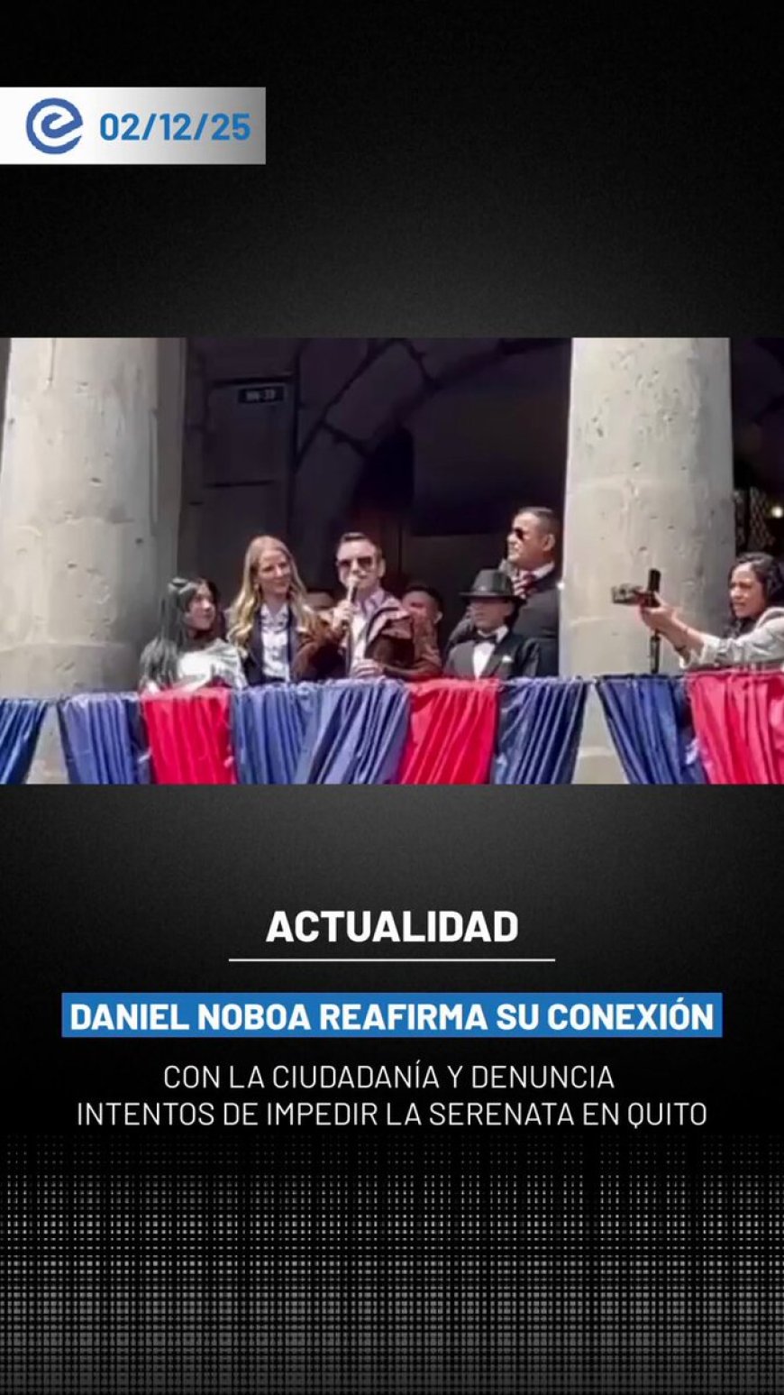 🔵 Tras el homenaje musical, el presidente Daniel Noboa criticó a funcionarios de la oposición por supuestamente intentar "frenar este acto histórico" y evitar la cercanía con el pueblo. Aseguró que dichas autoridades "pronto se irán" y serán reemplazadas por una mejor elección ciudadana.