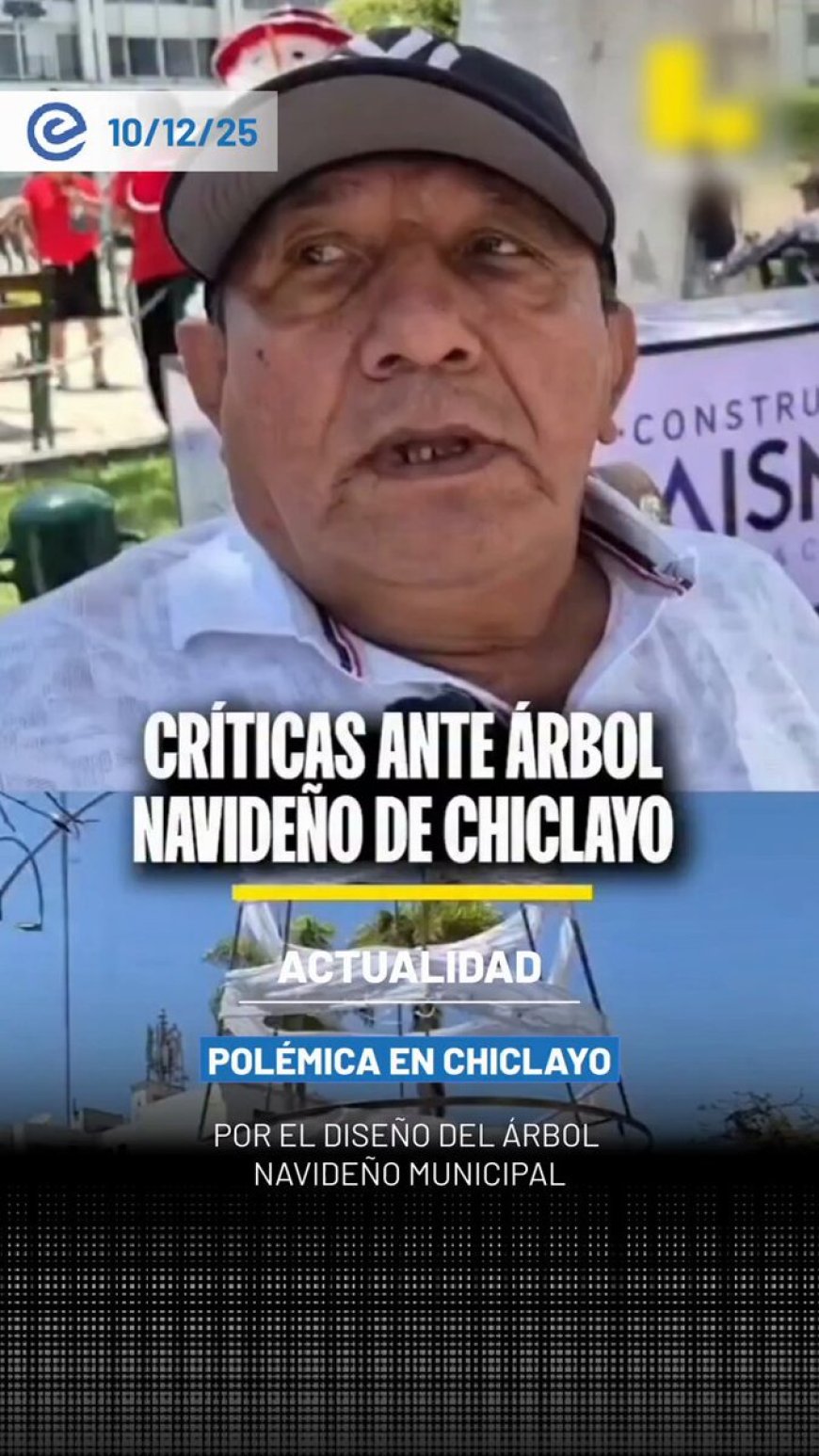 🔵 En Chiclayo, Perú, vecinos cuestionaron el árbol de Navidad instalado por la Municipalidad en la plaza principal, señalando que su diseño no cumple con las expectativas festivas de la ciudad.