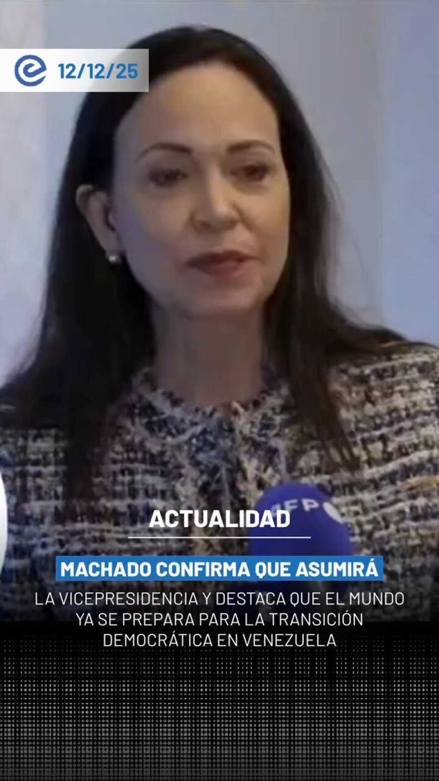 🔵 María Corina Machado afirmó que asumirá la vicepresidencia en el gobierno del presidente electo Edmundo González Urrutia. Aseguró que su decisión responde a “lo que el pueblo de Venezuela ya decidió”.