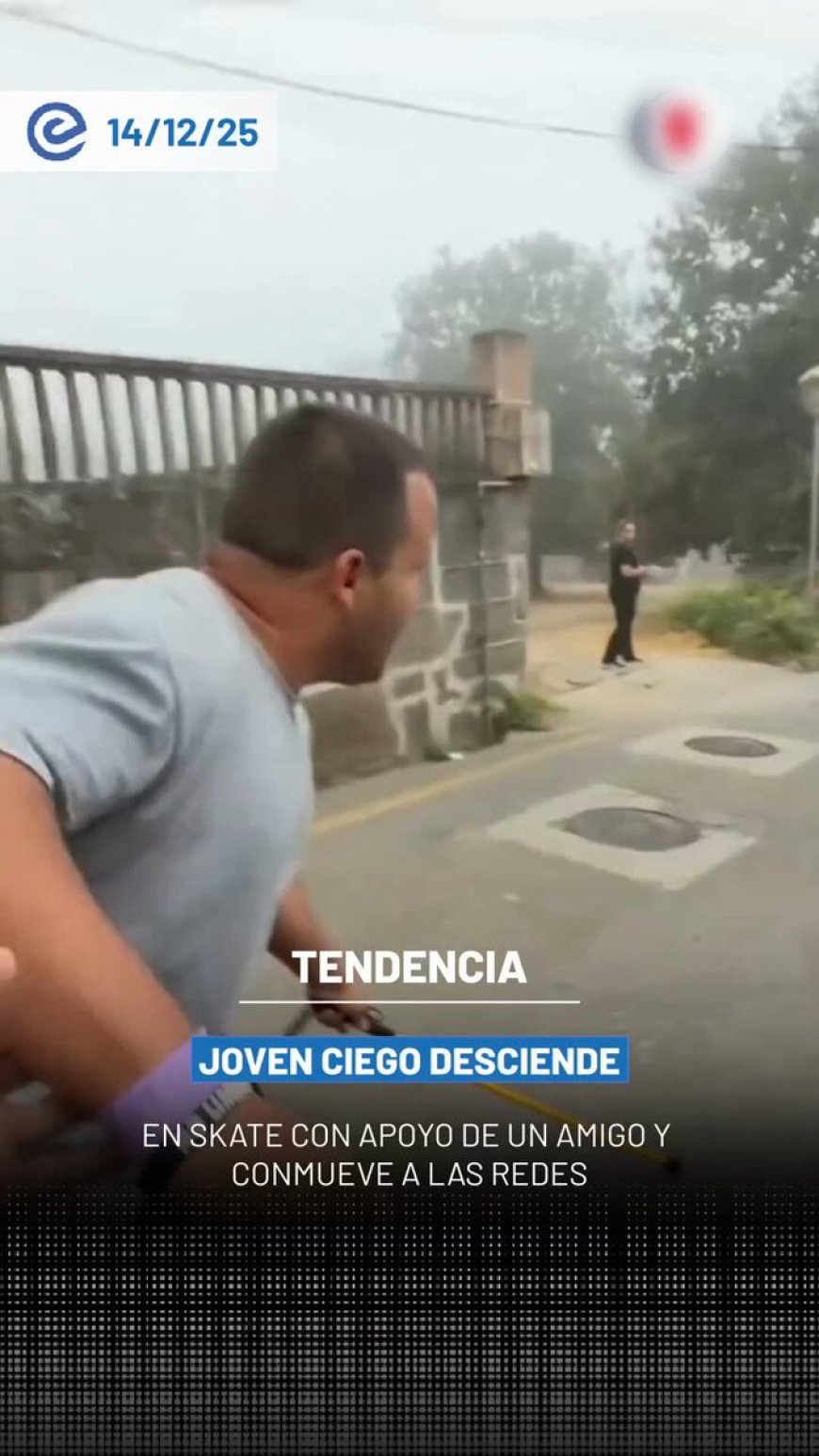 🔵 Un joven con discapacidad visual protagonizó un emotivo momento al descender en skate por una pendiente, acompañado de un amigo que lo guió durante todo el recorrido.