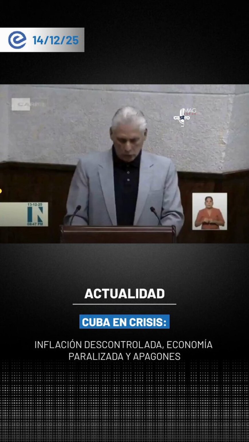 🔵 El presidente de Cuba, Miguel Díaz-Canel, reconoció públicamente el colapso económico que enfrenta el país, marcado por una inflación descontrolada, una economía prácticamente paralizada y una grave crisis en la generación térmica de energía.