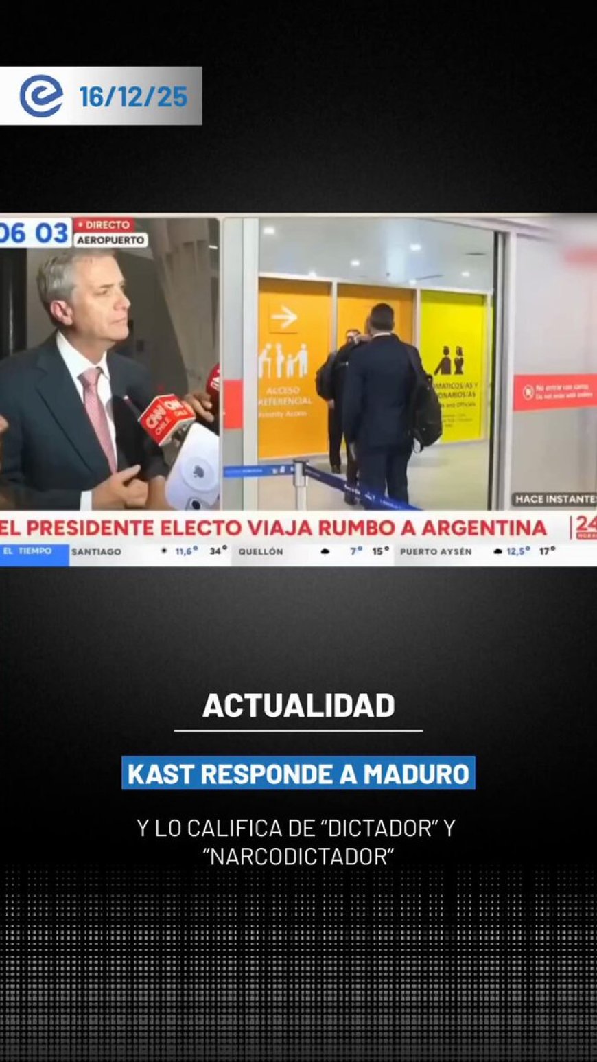 🔵 El presidente electo de Chile, José Antonio Kast, respondió a Nicolás Maduro y aseguró que “las palabras de Maduro me tienen sin cuidado”, calificándolo además como “dictador” y “narcodictador”, tras los señalamientos emitidos desde Venezuela.
