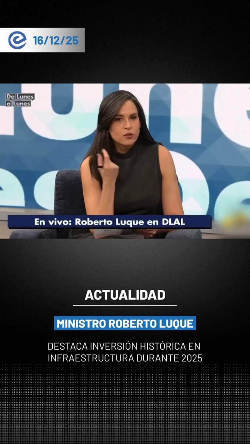 🔵 El ministro de Infraestructura y Transporte, Roberto Luque, confirmó que durante 2025 el Gobierno de Ecuador ha contratado 37 obras nuevas, con una inversión que supera los 400 millones de dólares.
