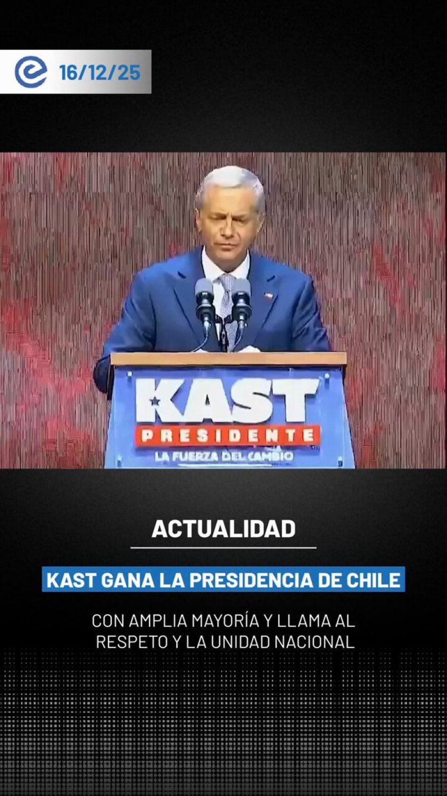 🔵 Tras confirmarse su victoria electoral, José Antonio Kast pidió silencio a sus seguidores cuando abucheaban a su rival, marcando un momento destacado de respeto institucional durante su discurso.