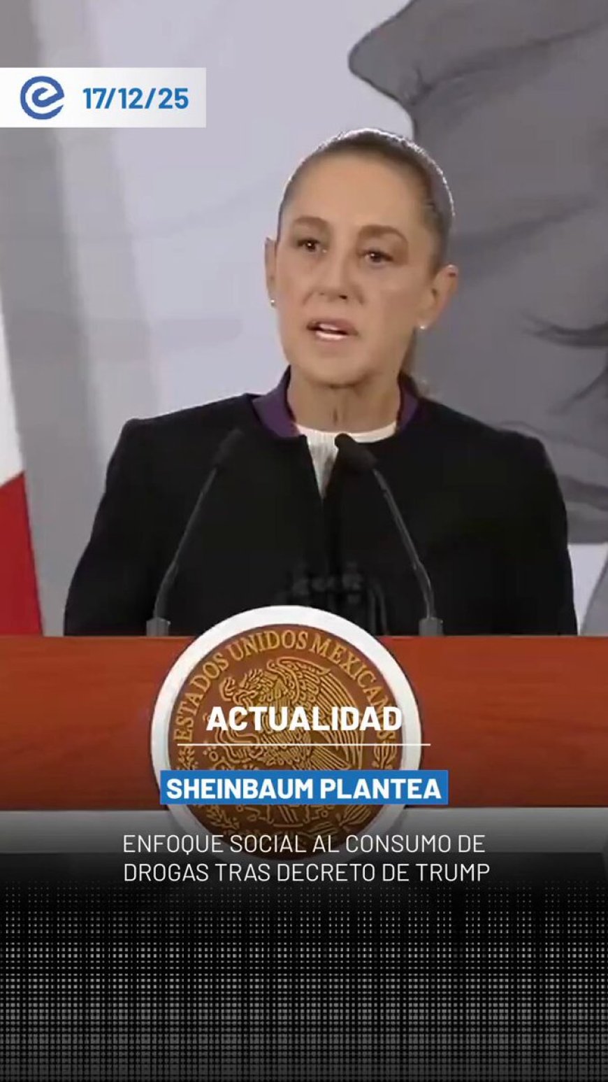 🔵 La presidenta de México, Claudia Sheinbaum, afirmó que el consumo de drogas no puede combatirse únicamente con castigos, sino atendiendo las causas sociales y enfocándose en la atención a los jóvenes.