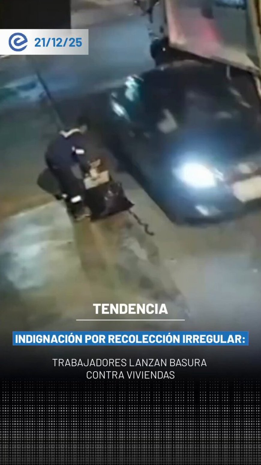 🔵 Un video difundido en redes sociales muestra un presunto procedimiento irregular durante la recolección de basura en una calle de la ciudad, donde parte de los desechos no fue retirada.
